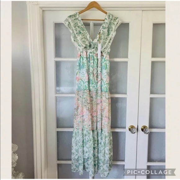 NWOT House Of Harlow 1960 Deep V Floral Print Flowy Boho Maxi Dress Size S - Picture 4 of 14